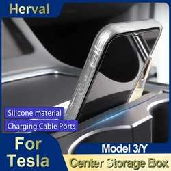 Herval For Tesla Model 3 Y 2021-2024 Car Center Console Storage Box Card Key And Cell Phone Organizer Case Pocket Interior