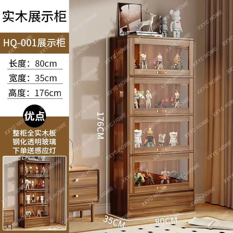 

L Solid wood toy figure display cabinet Household living room glass storage cabinet