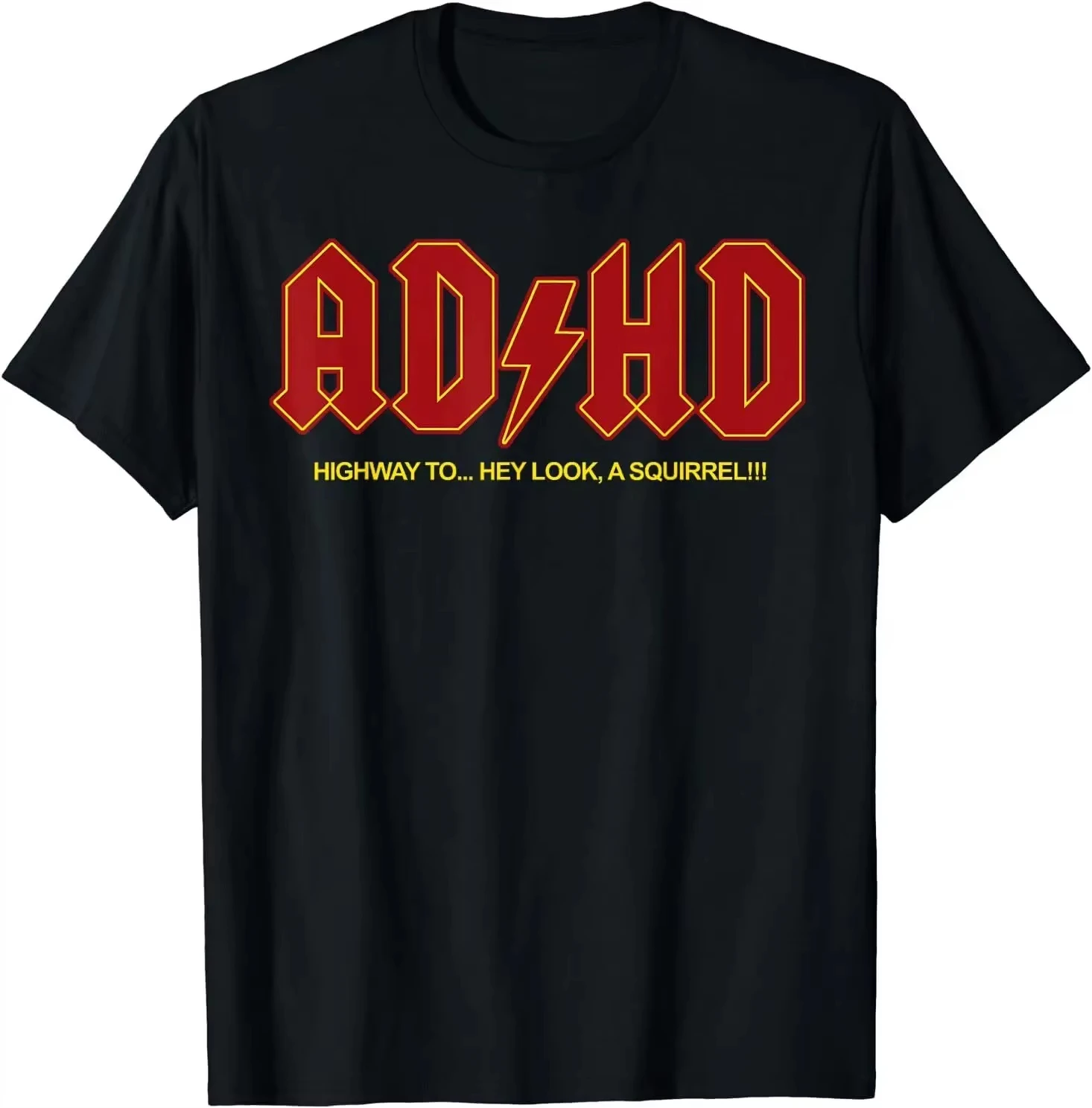 Vintage ADHD Funny Hey Look Squirrel ADHD T-shirt Pure Cotton Round Neck Fashion Casual Sports Woman Man Summer T-shirt