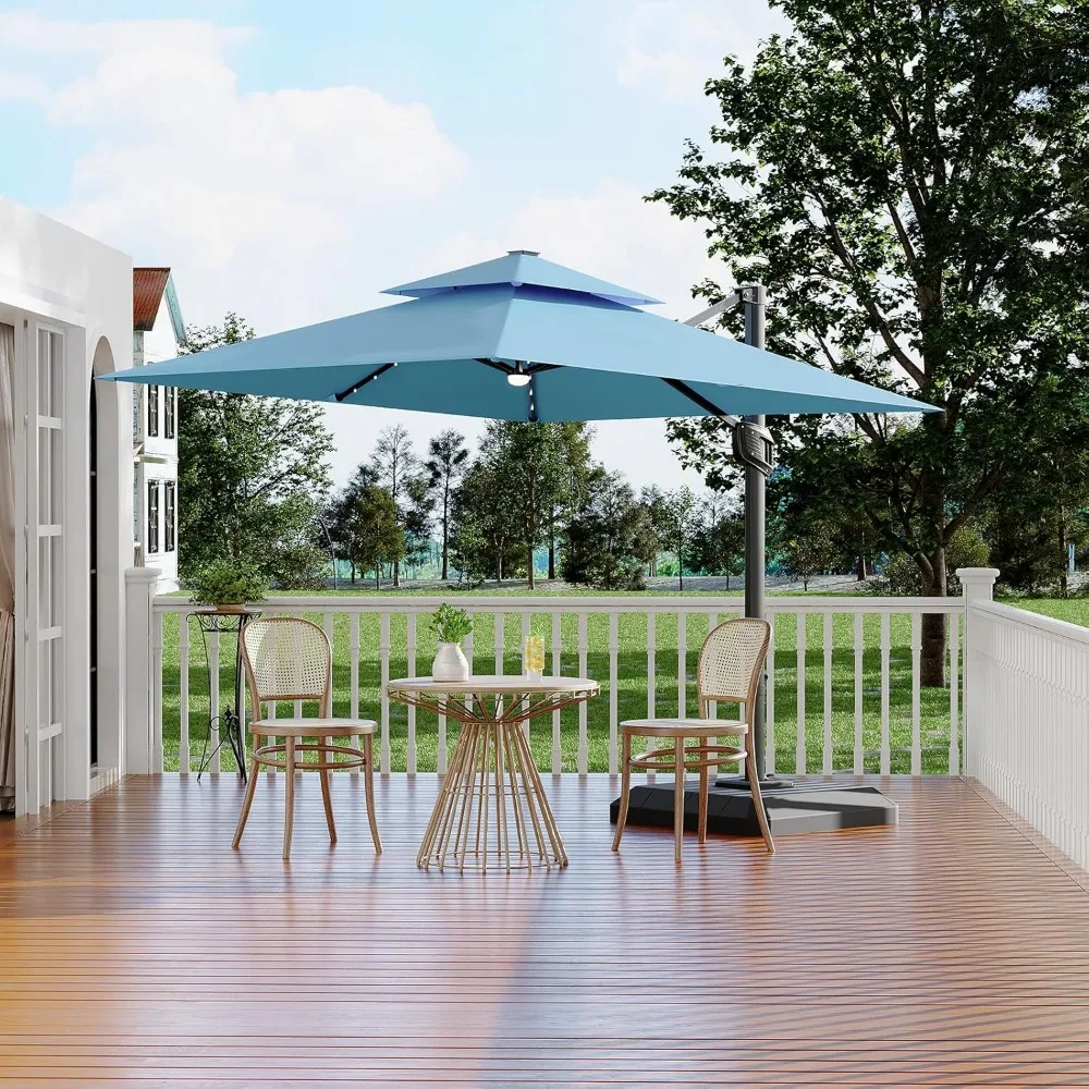 

Консольный зонт для патио на солнечных батареях, 10 футов, с основанием в комплекте, 360° ° Вращающийся смещенный зонт, легкая регулировка наклона и УФ-излучение