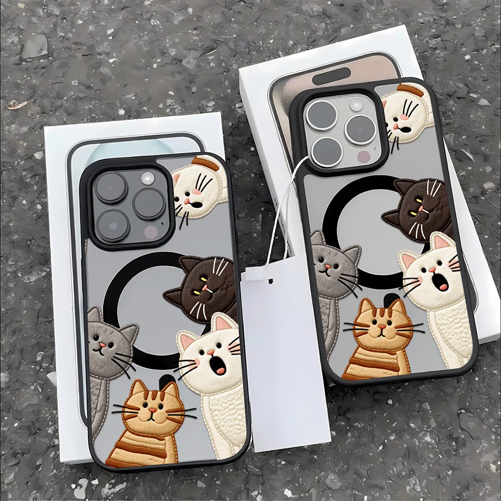 Étui de téléphone magnétique de luxe pour iPhone 16 17 Pro Max 13 11 15 14 12 17promax 16promax, coque antichoc en acrylique mat avec motif chat peint