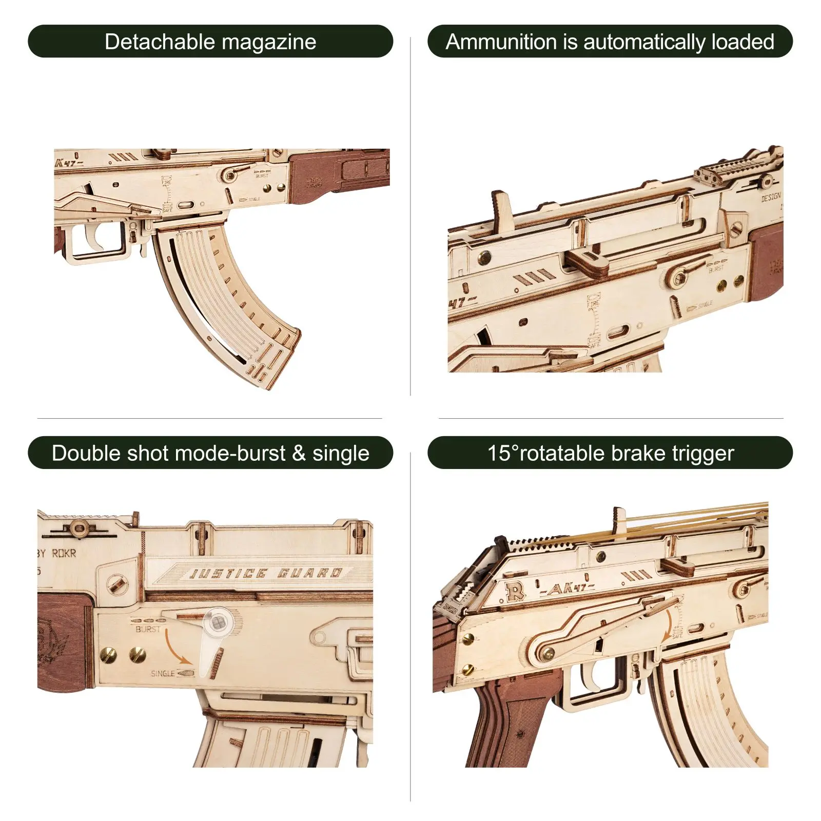 Robotime rokr rifle automático AK-47 arma blocos modelo buliding kit brinquedos presente para crianças meninos presente de aniversário-lq901