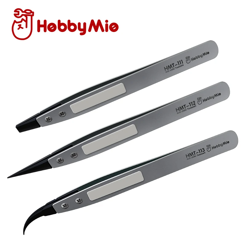 HOBBY MIO HMT-111/112/113 Anti-Static Tweezers Model Making Special Tools Wide/Pointed End/Angled High Precision Decal Tweezers