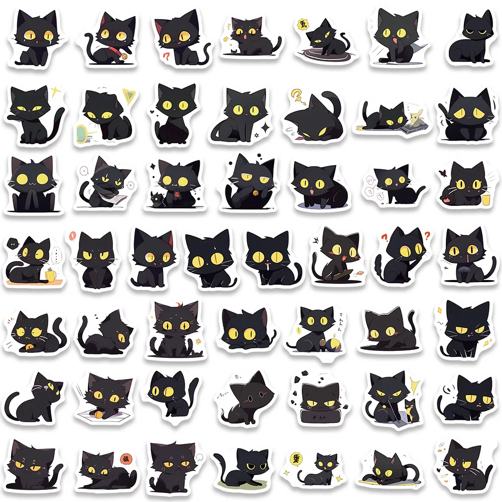 100 Stuks Mini Size Schattige Cartoon Dier Zwart Katten Stickers Waterdichte Graffiti Voor Laptop Telefoon Gitaar Bagage Vinyl Stickers