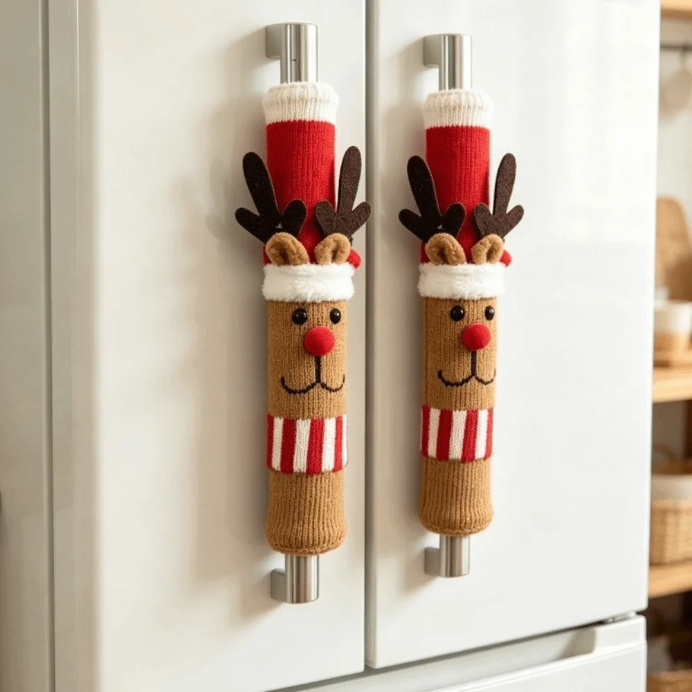 Christmas Refrigerator Door Handle Covers Anti-slip Anti-fouling Kitchen Appliance Handle Covers Santa Claus Cute
