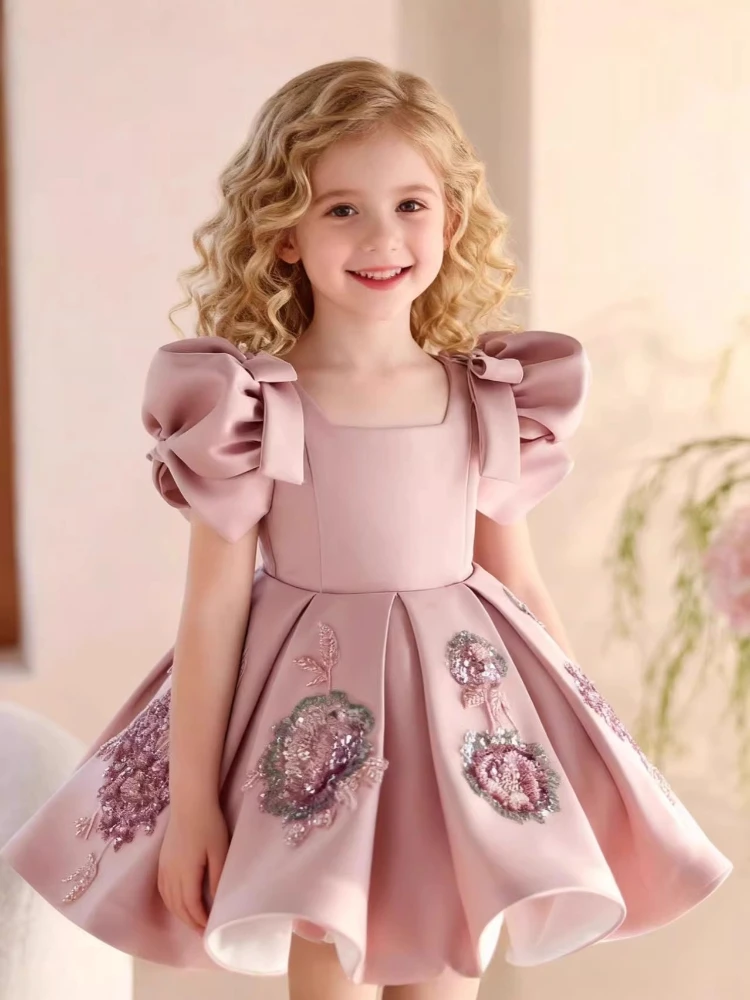 Ins Handmade New Children's Boutique Sweet Dress Piano Performance Flower Girl Wedding Birthday Princess Dress High-end