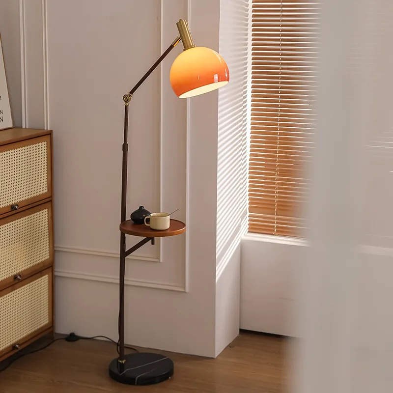 Retro living room floor lamp, American decorative sofa bedside solid wood coffee table eye protection lamp