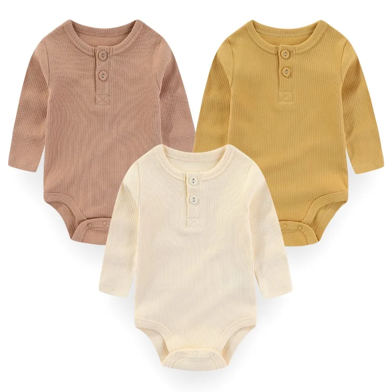 Conjuntos de ropa Unisex de Color sólido para niña, ropa de algodón de manga larga para recién nacido, peleles para bebé de 0 a 24M activo, 3 piezas