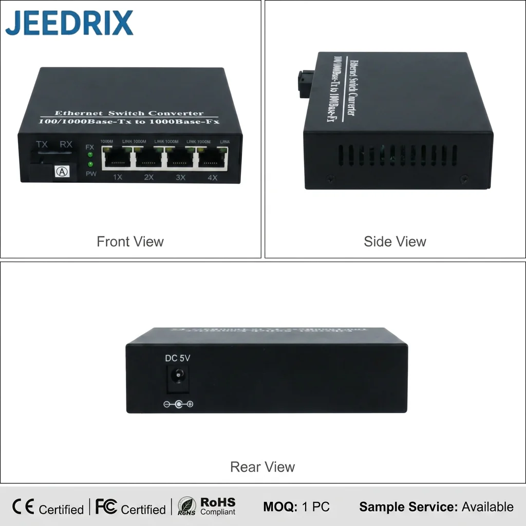 1 Optical 4 Electrical SC Single Mode Dual Fiber Gigabit Media Converter20KM Ethernet A Pair of Fiber Transceivers