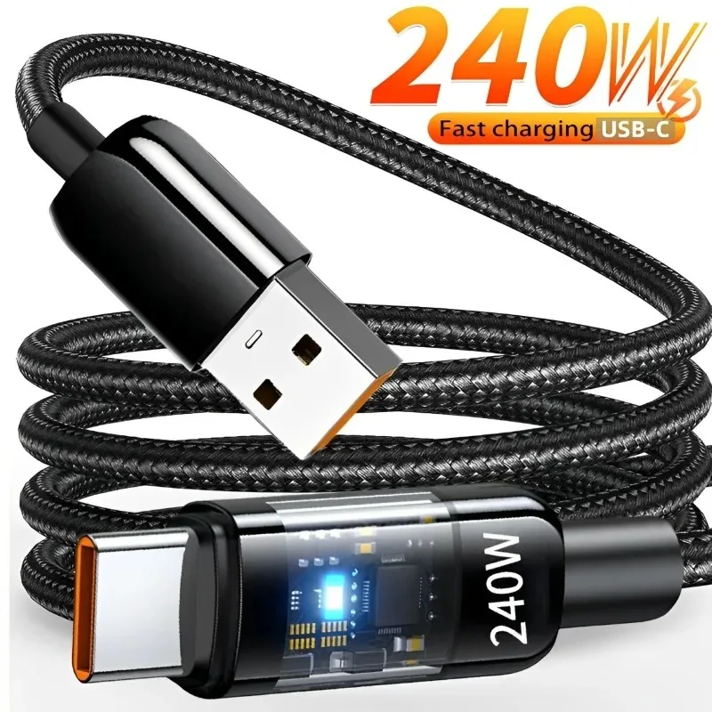 

240W USB to Type C Super Fast Charging 10A Cable QC3.0 Fast Charger Cable LED Phone Charger Data Cord For Samsung Xiaomi Huawei