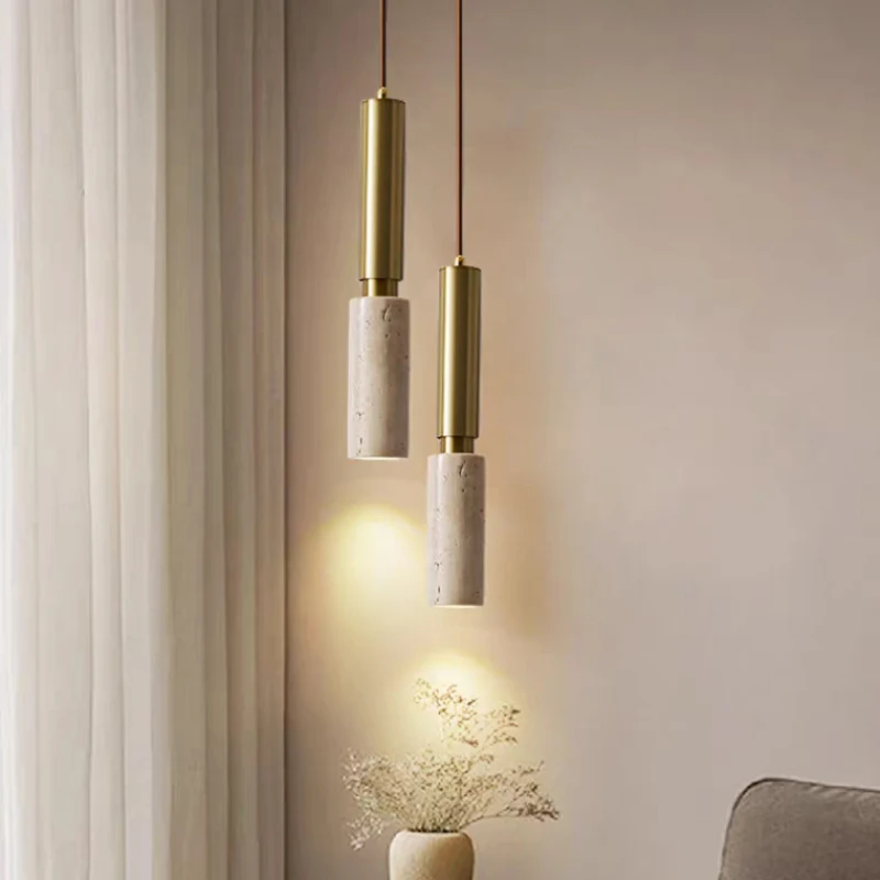 Natural Stone LED Pendant Light New Style Gold Metal Dining Room Bedroom Hanging Lamp Indoor Wire Adjustable