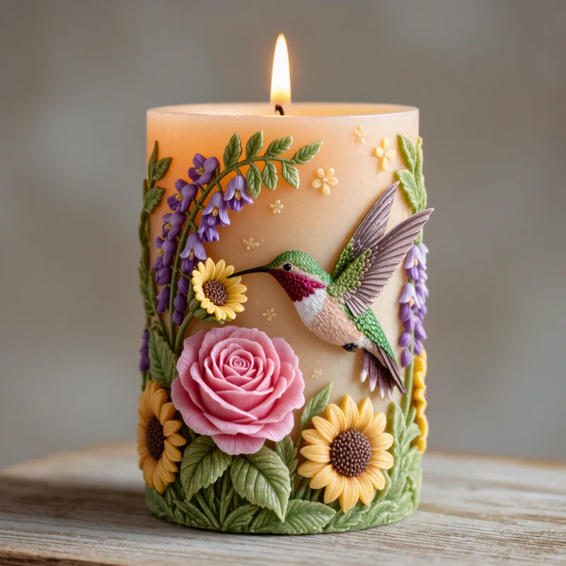 【Hummingbird Garden Embossed Candle Mold】High-Precision Replica of Feather and Petal Details, High-Temperature Resistant Silicone, Handmade DIY Aromatherapy Candle Making Tool, Reusable