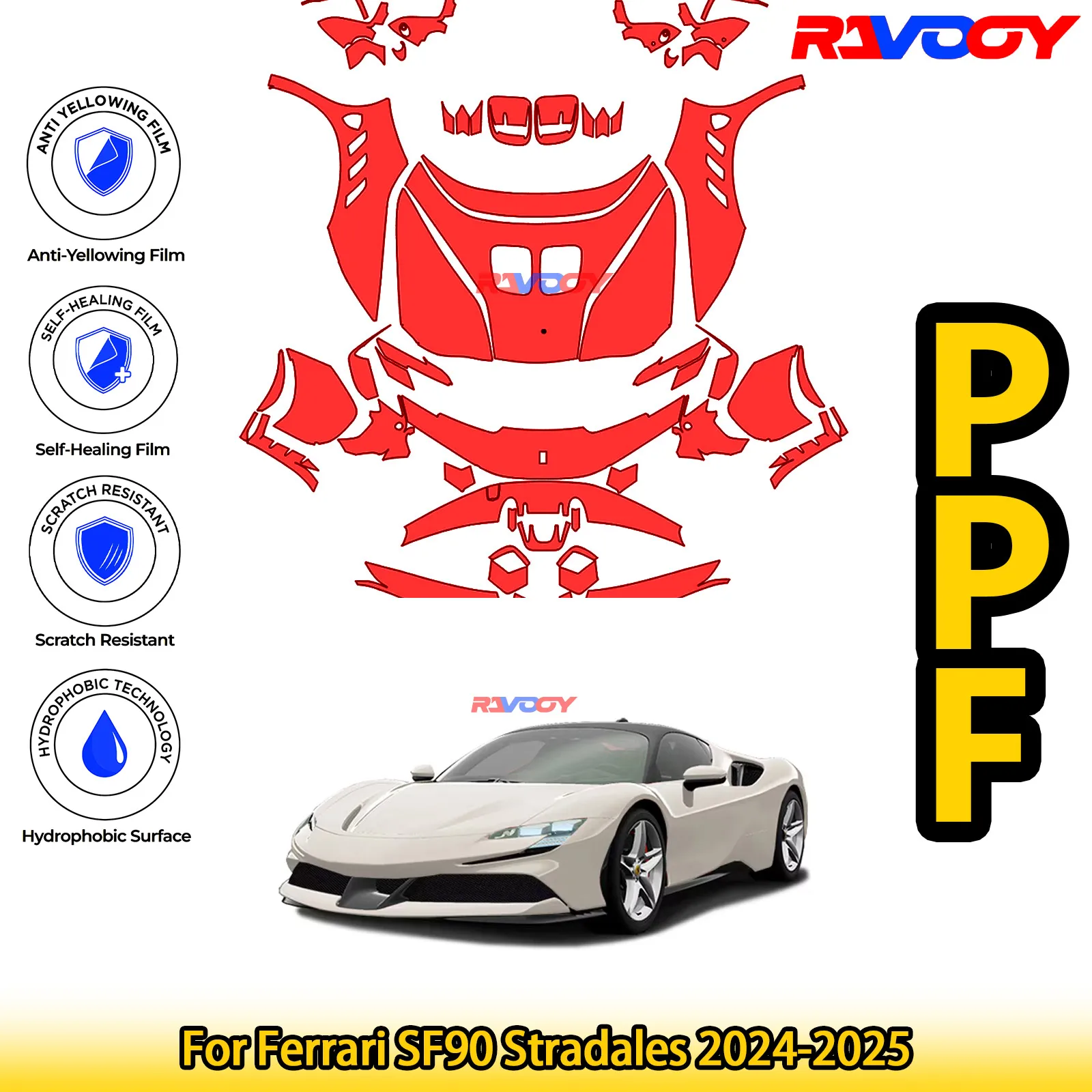 

Для Ferrari SF90 Stradales 2024-2025 глянцевая матовая черная предварительно вырезанная передняя защитная пленка PPF Kit