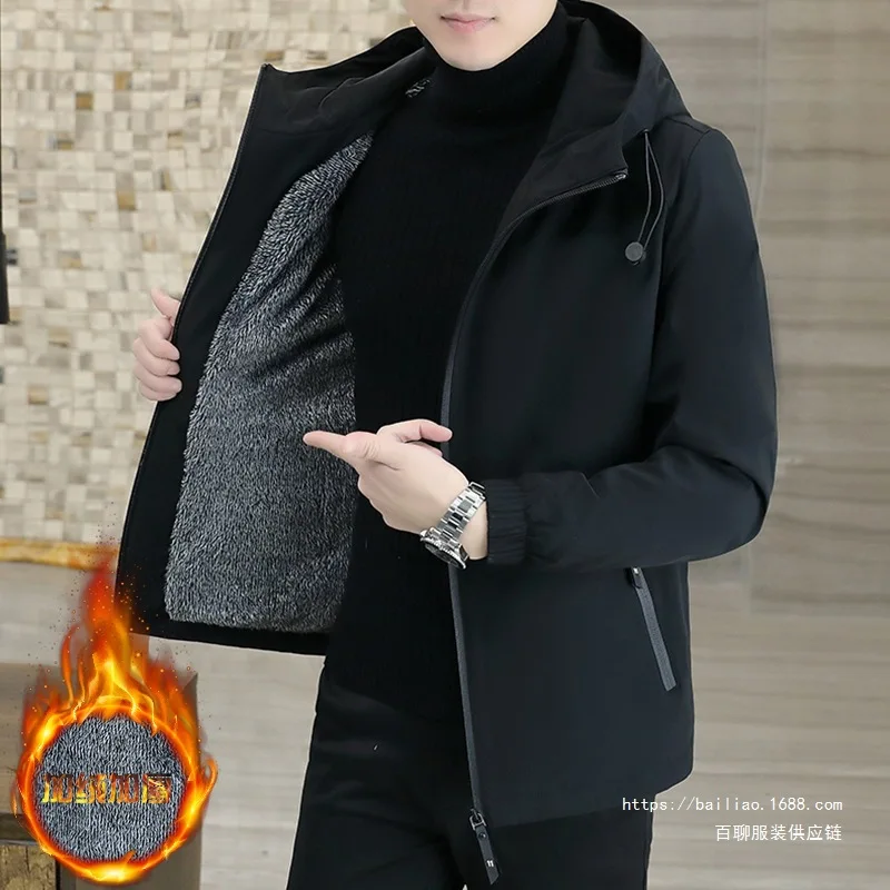 

Spring Autumn Men Hooded Jacket Male Outwear Thermal Fleece Thick Warm Windbreaker Jacket Men Fashion Casual Coat 5XL