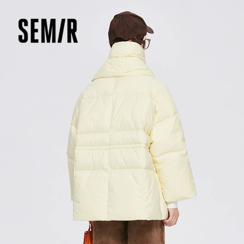 Semir Down Jacket Women Mid-Length Waisted Simple 2023 Winter New Three-Proof Silhouette with Down Scarf Jacket