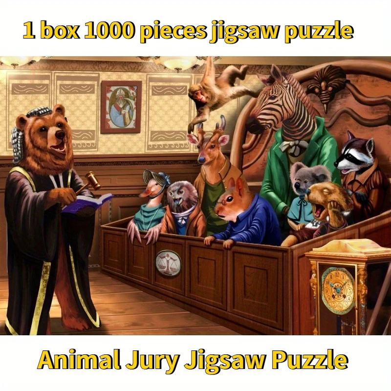 

1 Box 1000pcs Cardboard Jigsaw Puzzle Animal Jury Jigsaw Puzzles 69x51cm(27.2"x20.1") Fun Family Game Night Activity