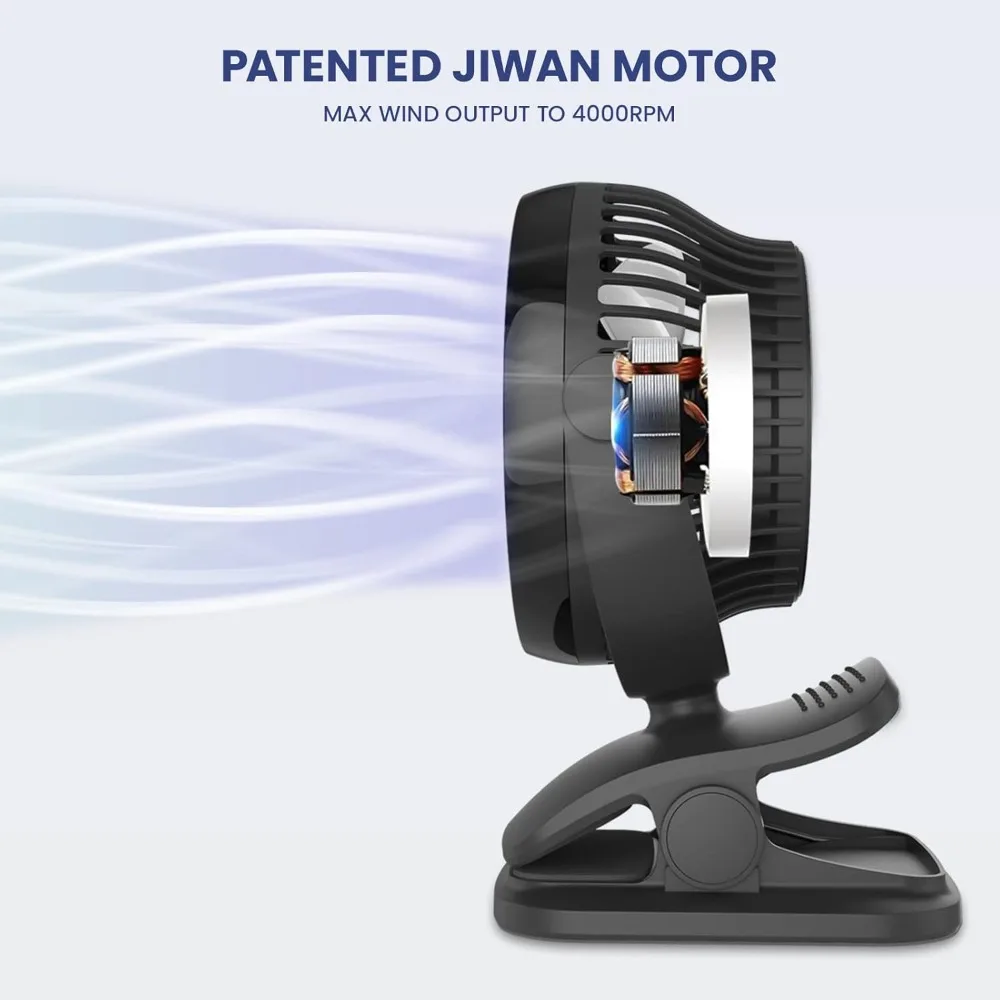 مروحة AA بمشبك تعمل بالبطارية مع 4 سرعات، مراوح شخصية صغيرة مقاس 5 بوصات للنوم، تعمل بمنفذ USB، هادئة، 360 درجة °   دوران للمكتب/