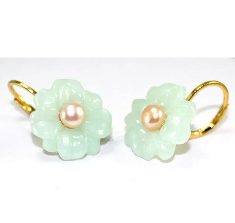 

Natural jade stone Flower new Earring -Bride jewelry