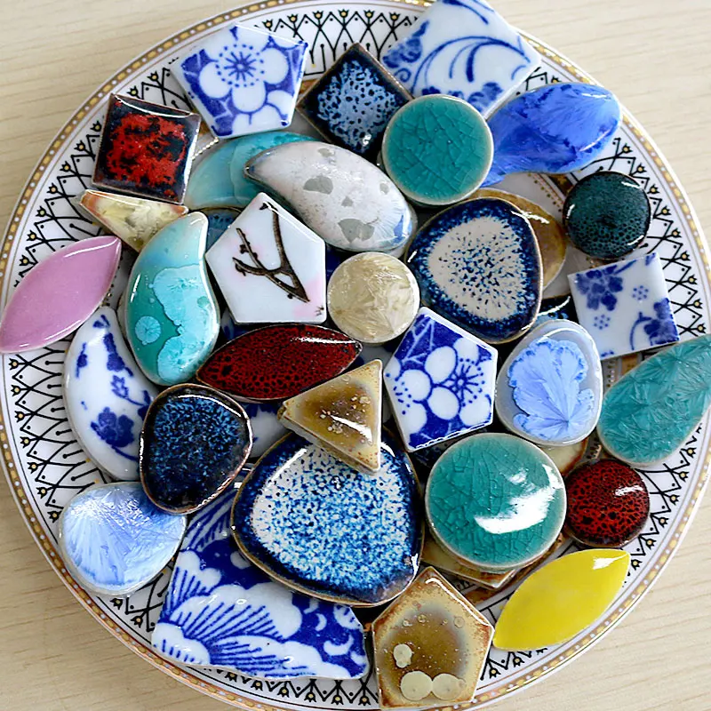 200g Multi Shape Porcelain Mosaic Tiles 5mm/0.18in Thickness Ovoid/Polygon/Round/Square Ceramic Tile DIY Craft Materials