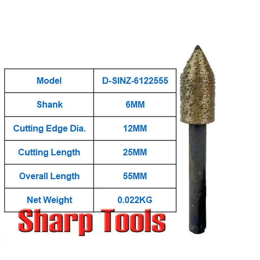 Kepala Gerinda berlian Sintered 45 Mesh, 10 buah pemotong penggilingan batu, alat ukir granit giok poles CNC Router bit