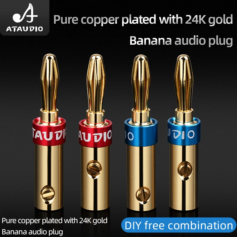 ATAUDIO 8pcs Banana Plugs 24K Gold-plated 4.5mm Musical Speaker Cable Wire Pin Banana Plug Connectors