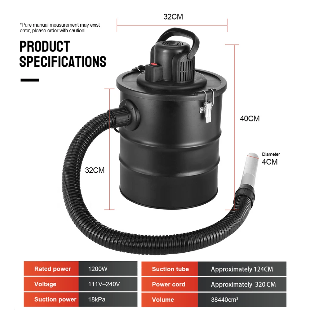 20L High Temp Resistant Ash Vacuum Cleaner Bucket for Fireplace Stove & Pellet Stove 220V Ash Removal Vacuum Bucket for Home