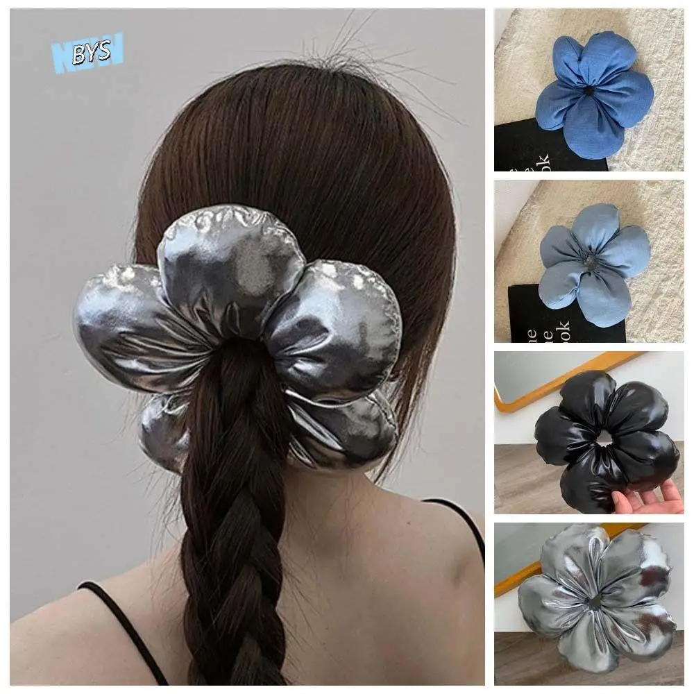 

Fashion Korean Style Flower Scrunchies Cloth Oversize Large PU Scrunchies Ponytail Holder Hair Rope Exaggerated Hair Ring Ladies