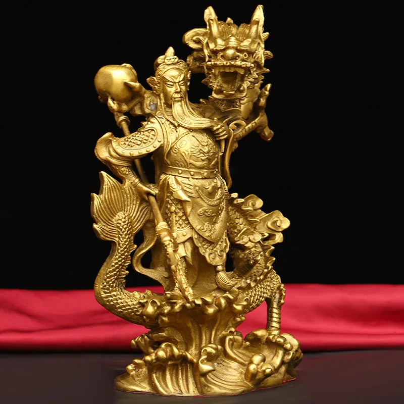 Brass ornament, riding a dragon bronze , Guan Gong statue subduing dragons, martial god of weal
