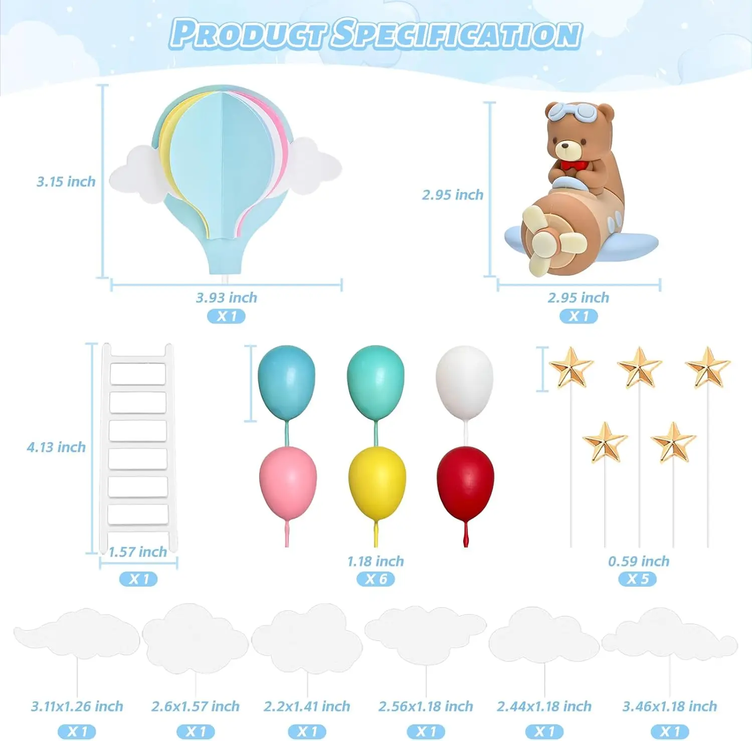 20 قطعة من أغطية كعكة الطائرة لتزيين كعكة السفر مع بالون الهواء الساخن على شكل دب لتزيين حفلات أعياد الميلاد وحفلات استقبال المولود الجديد