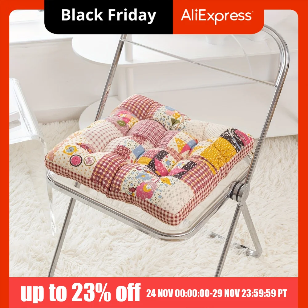 

Rustic Floral Print Korean-Style Tatami Cushion Cotton Filling Square Seat Pad Non-slip Thickened Chair Mat Dinning Chair