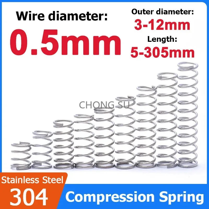 

10pcs 0.5mm Wire Diameter 304 Stainless Steel Spring Steel Y-shaped Compression Spring OD 3/4/5/6/7/8/9/10/12mm Length 5-305mm
