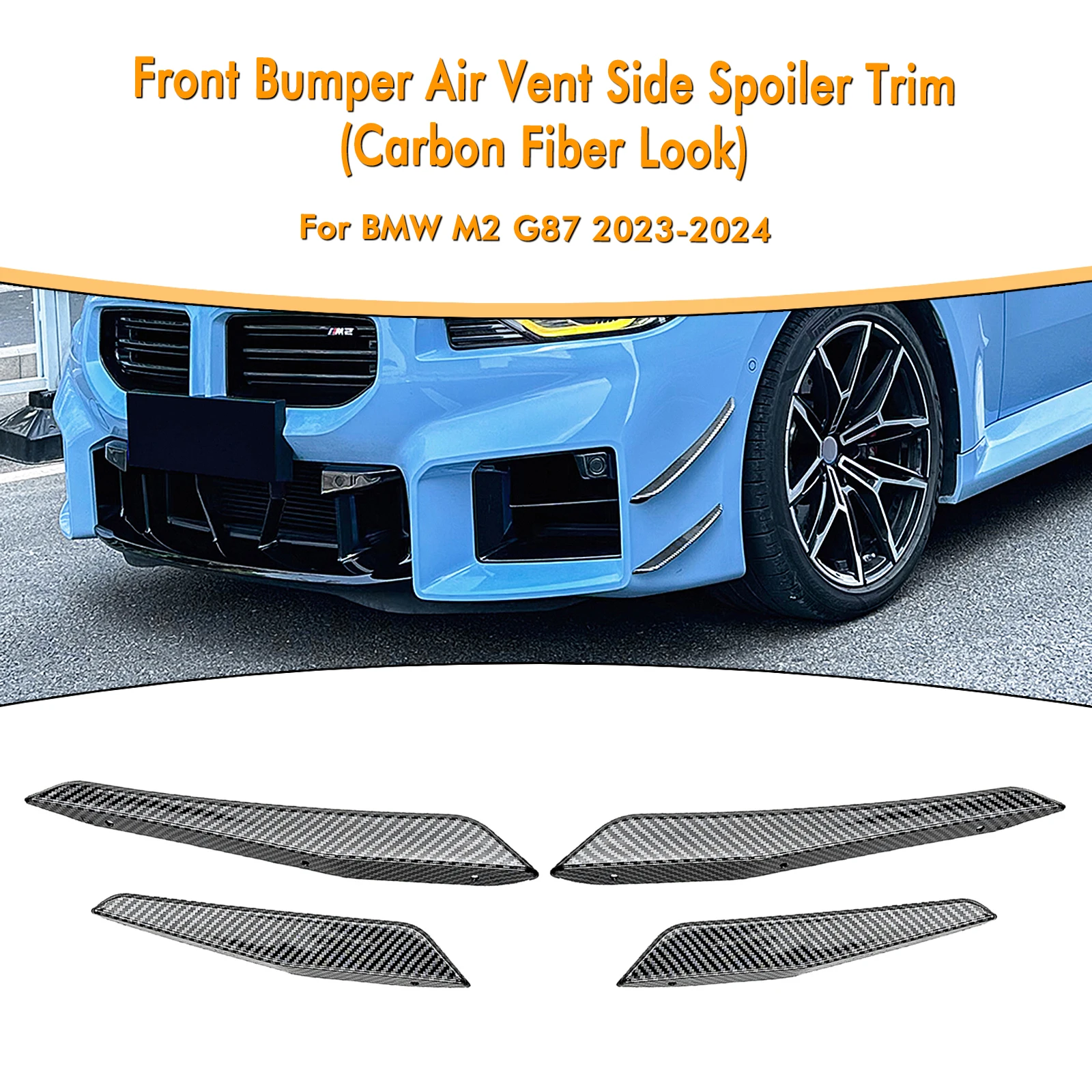 

For BMW M2 G87 2023-2025 Front Bumper Air Vent Side Spoiler Trim Carbon Fiber Look/Gloss Black Fog Light Intake Frame Canards