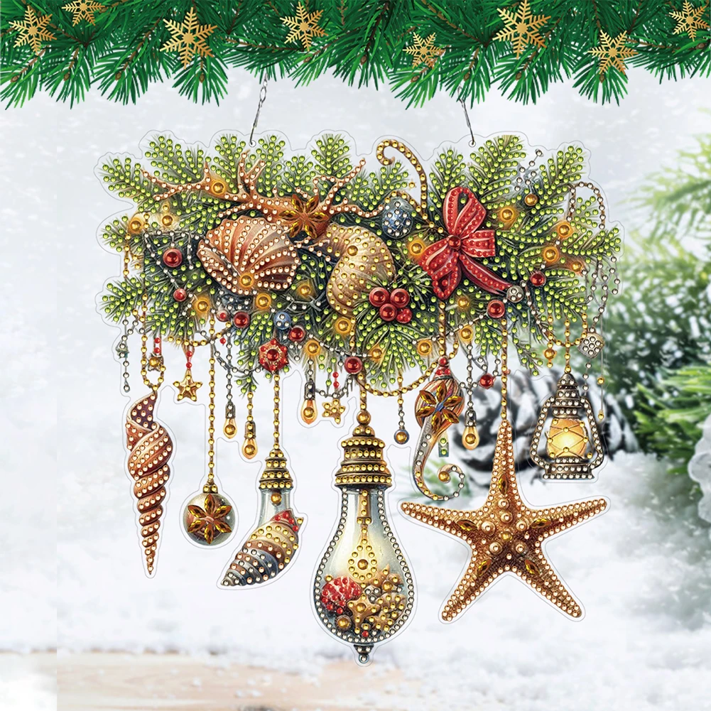 

Xmas 2D Flat DIY Rhinestone Diamond Art Window Pendants Diamond Painting Set Diamond Art Pendant DIY Home Decor Hanging Charm