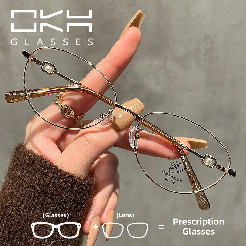 

OKH Small Cat Eye Metal Frame Myopia Glasses Frame for Men and Women Prescription Eyeglasses Reading