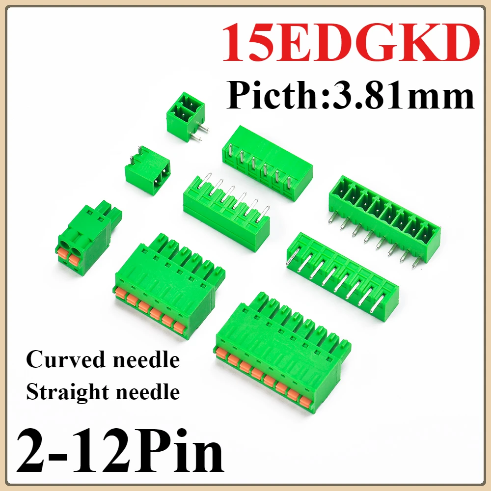 2sets/Lot 2EDG 3.81MM 2P 3P 4P 5P 6P 7P-12P Spring Type Plug with Button Terminal 15EDGKD 3.81mm Screw-free Male and Female Set