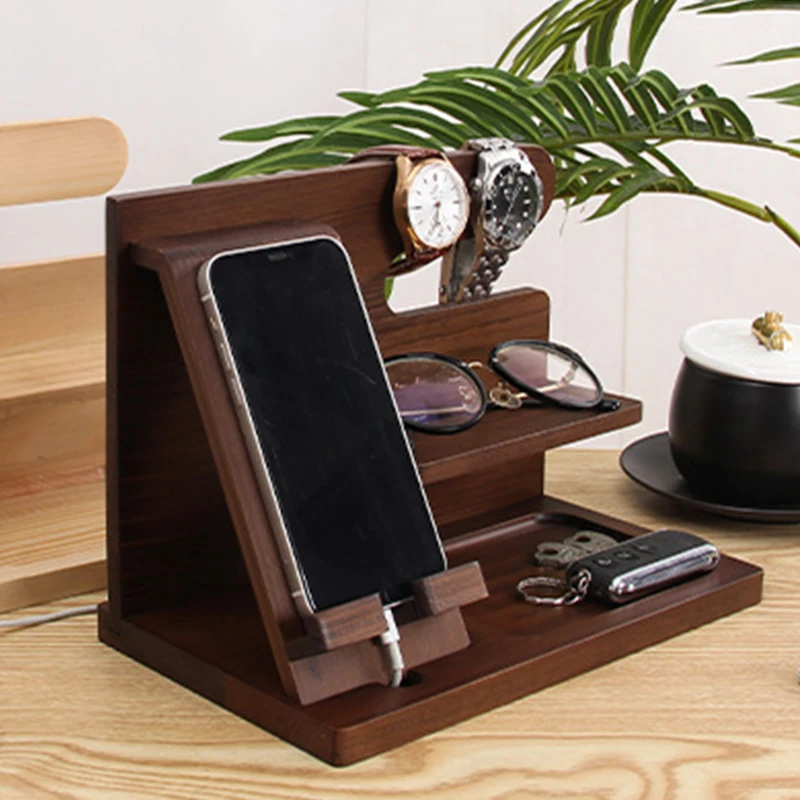 

Bedside Organiser Wood Phone Docking Station Key Holder Wallet Stand Watch Organizer Valentines Gifts for Him Wooden Organiser