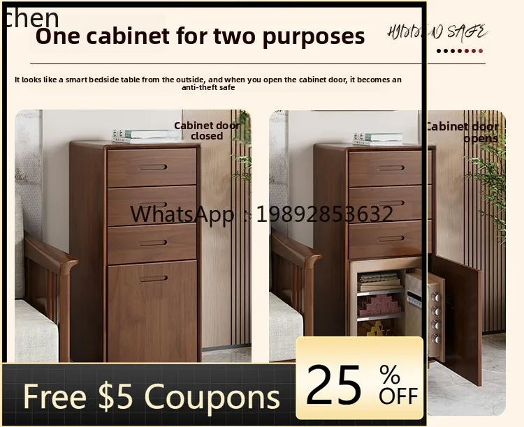 

bedside table safe integrated solid wood storage bedroom bedside safe household