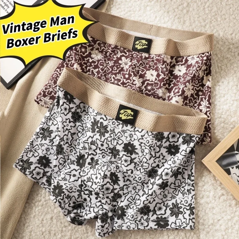 

Винтажные мужские трусы-боксеры больших размеров со средней талией, винтажные трусы-боксеры с цветочным принтом, бесшовные трусы, нижнее белье для мужчин