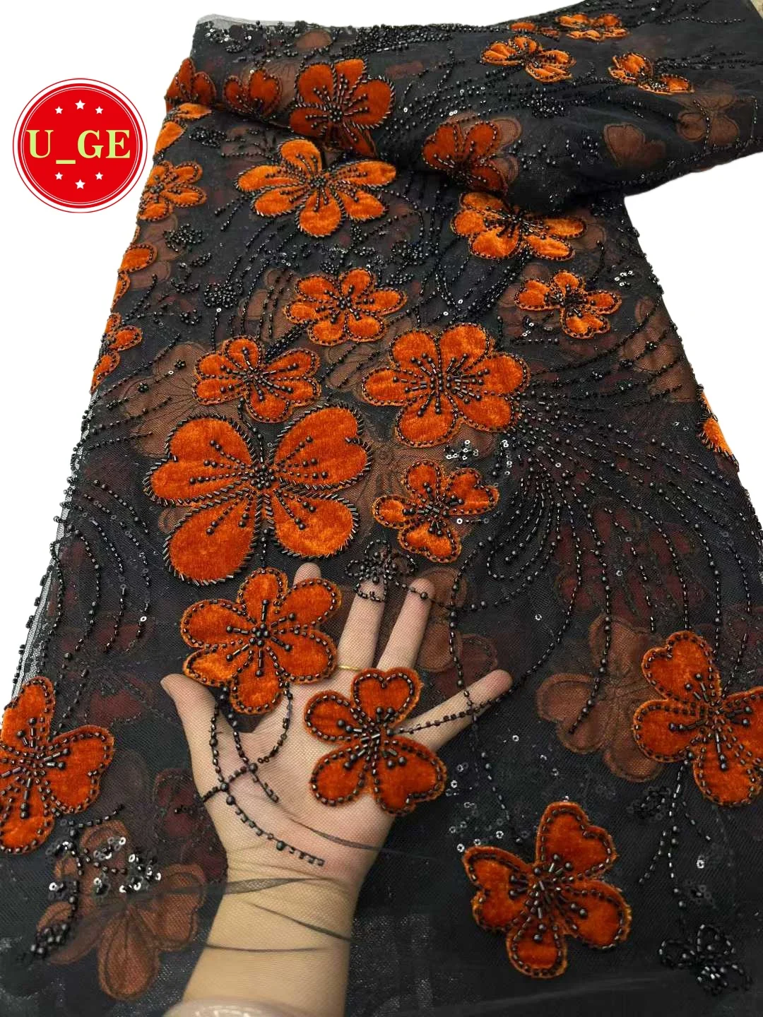 

2026 Popular Soft Embroidered Cotton Velvet Fabric with Stones for Wedding Evening Dress Design Best Quality U_Ge2658