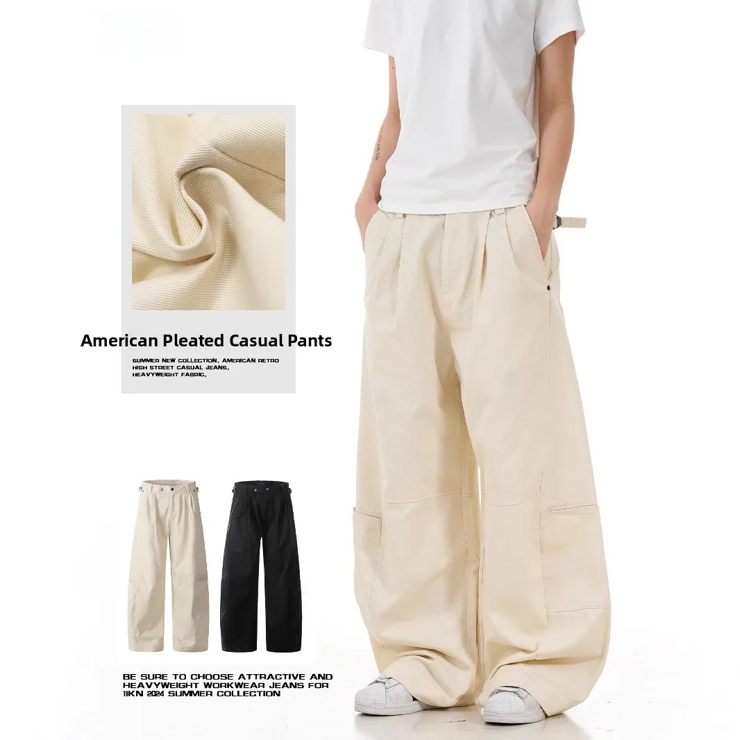 

Женские свободные брюки с широкими штанинами, летние и осенние, новые, с эластичной талией, регулируемой длиной, рабочая одежда, длинные брюки, модные, городские, стильные, универсальные.