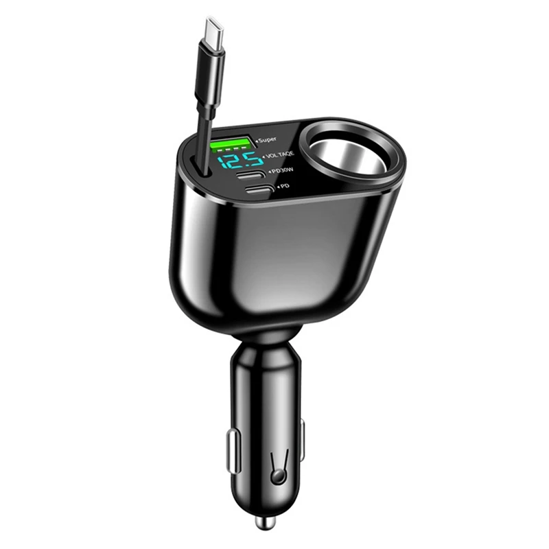 NEW-Car Charger Folding Retractable Cable PD30W+SUPER Car Charger Fast Charge 100W Suitable For All Models