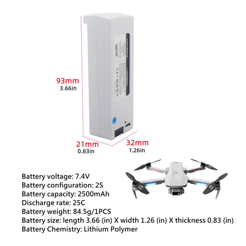 Batería LiPo 7.4V 2500mAh para dron F8 – Compatible 4DRC - imagen 5
