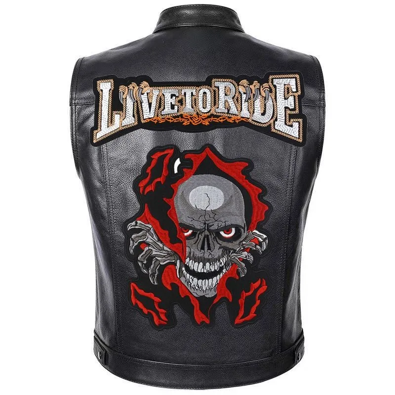 

New Men's PU Leather Jacket Fashion Embroidery Punk Rock Leather Vest High Street Handsome Motorcycle Riding Jersey Streetwear