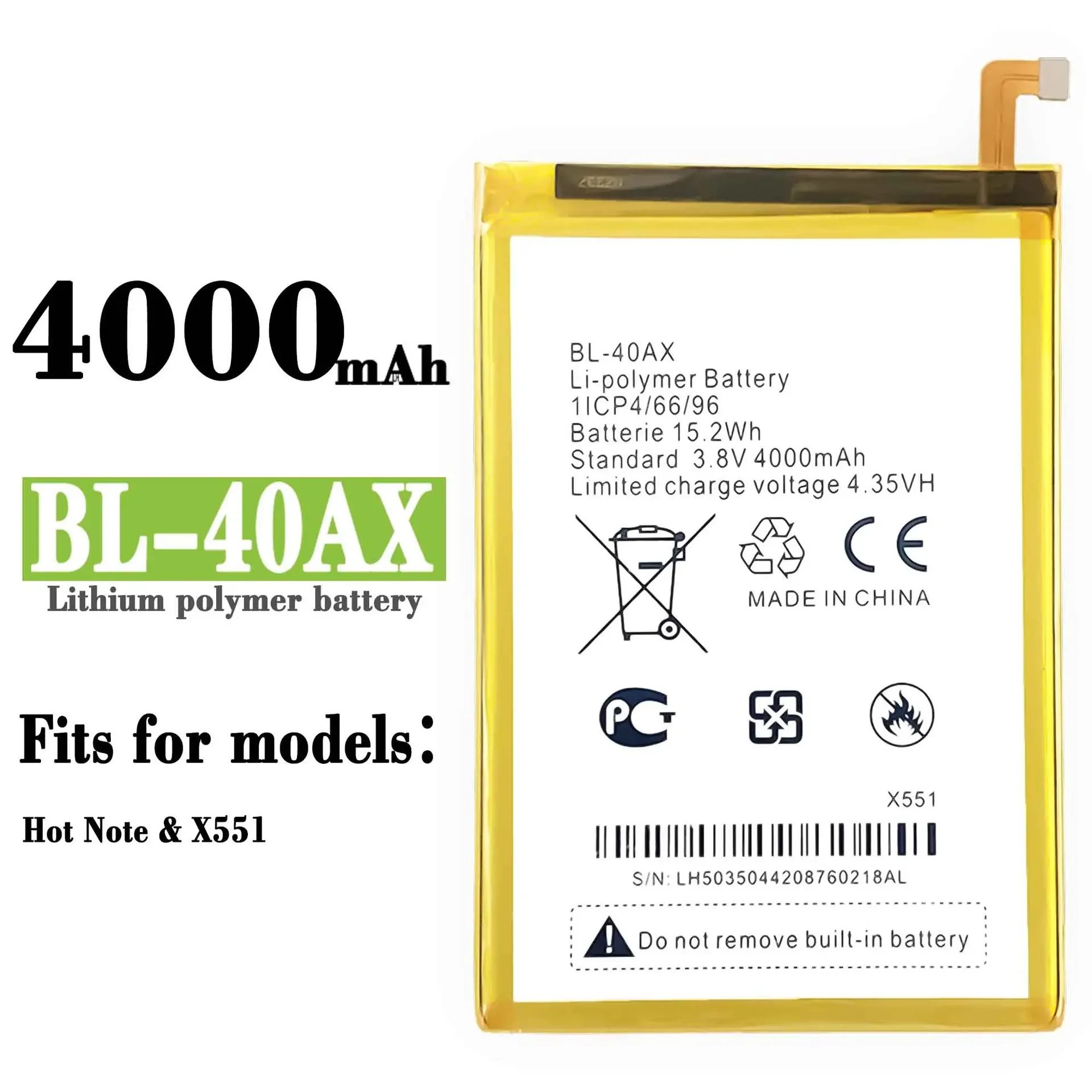 High Quality Replacement Battery For Infinix Hot Note X551 Mobile Phone BL-40AX Large Capacity Built-in Battery