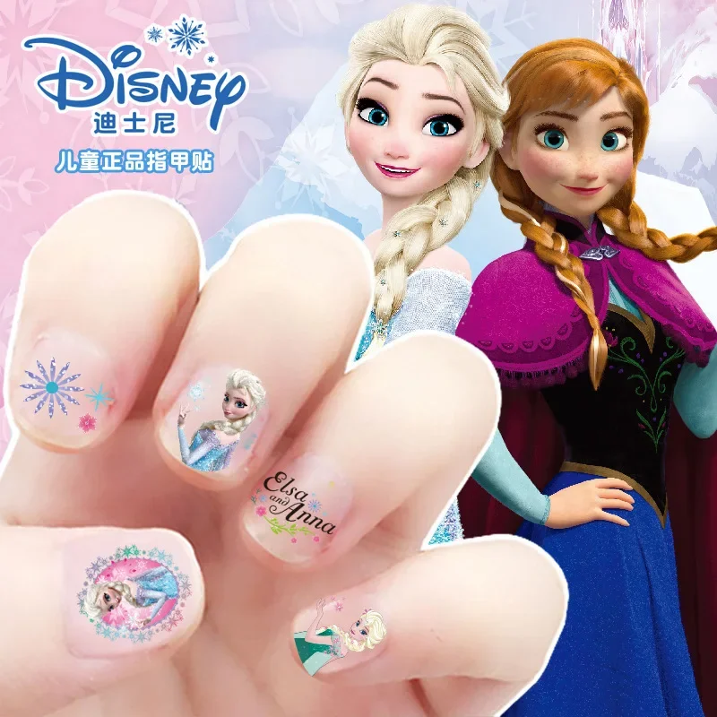 Disney-adesivos de unhas congeladas, 1 parte, princesa elsa, anna, maquiagem, brinquedos, figura de ação anime, disney, mickey, minnie, diy,