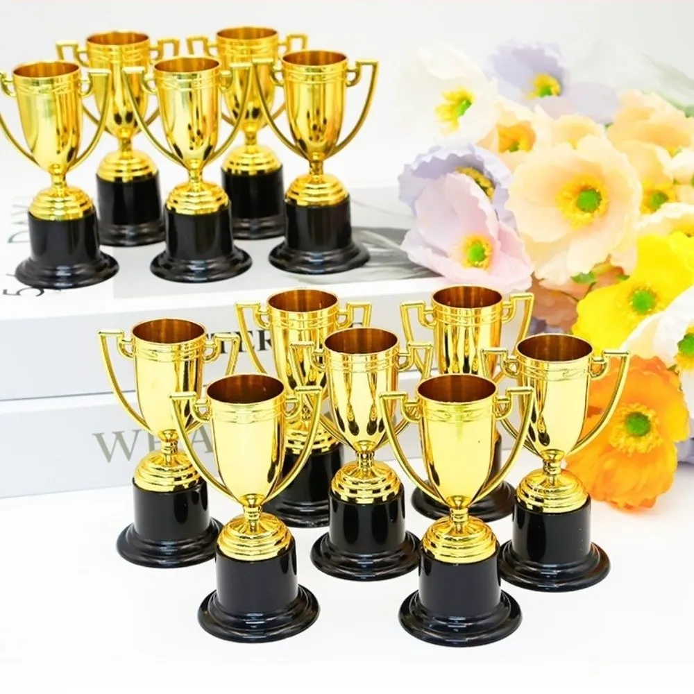 Gold Plated Gold Plated Trophies Small Size 6Pcs Set Plastic Trophy Set Golden Color Plastic Material Trophy Cup