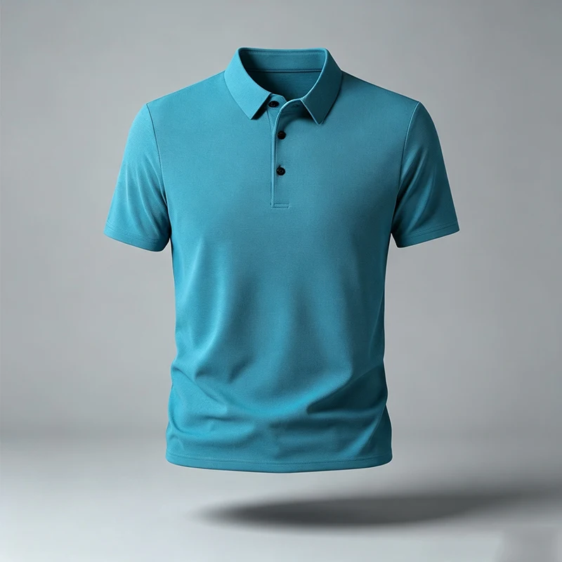 Herren-Poloshirt mit festem Revers, kurzen Ärmeln, dreireihiger Knopfleiste, normaler Passform, weich, atmungsaktiv, klassisch, für Business, Freizeit und Alltag. – Detail 7