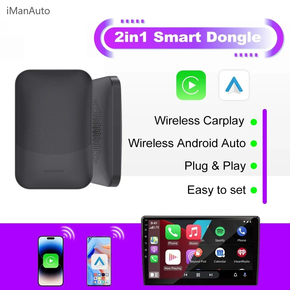 iManAuto Wireless Carplay Adapter Android Auto Wireless Smart Dongle 2in1 For Audi Benz Volvo Lexus VW Toyota Skoda Seat Mazda