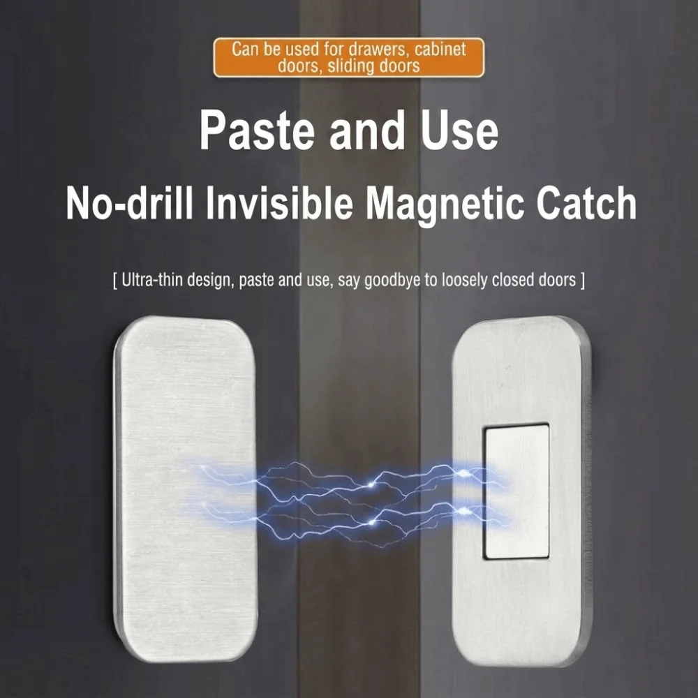 Ultra Thin Magnetic Cabinet Door Catch Self-Adhesive Stainless Steel Adhesive Cabinet Latch Easy to Install No Drill