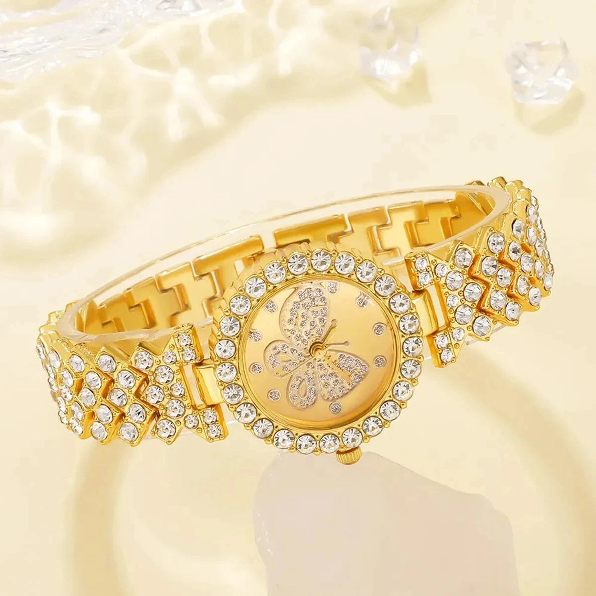 Women Butterfly Dial Watch Brand Design Female Clock Women Steel Bracelet Watch Quartz Luxury Fashion Set With Diamonds